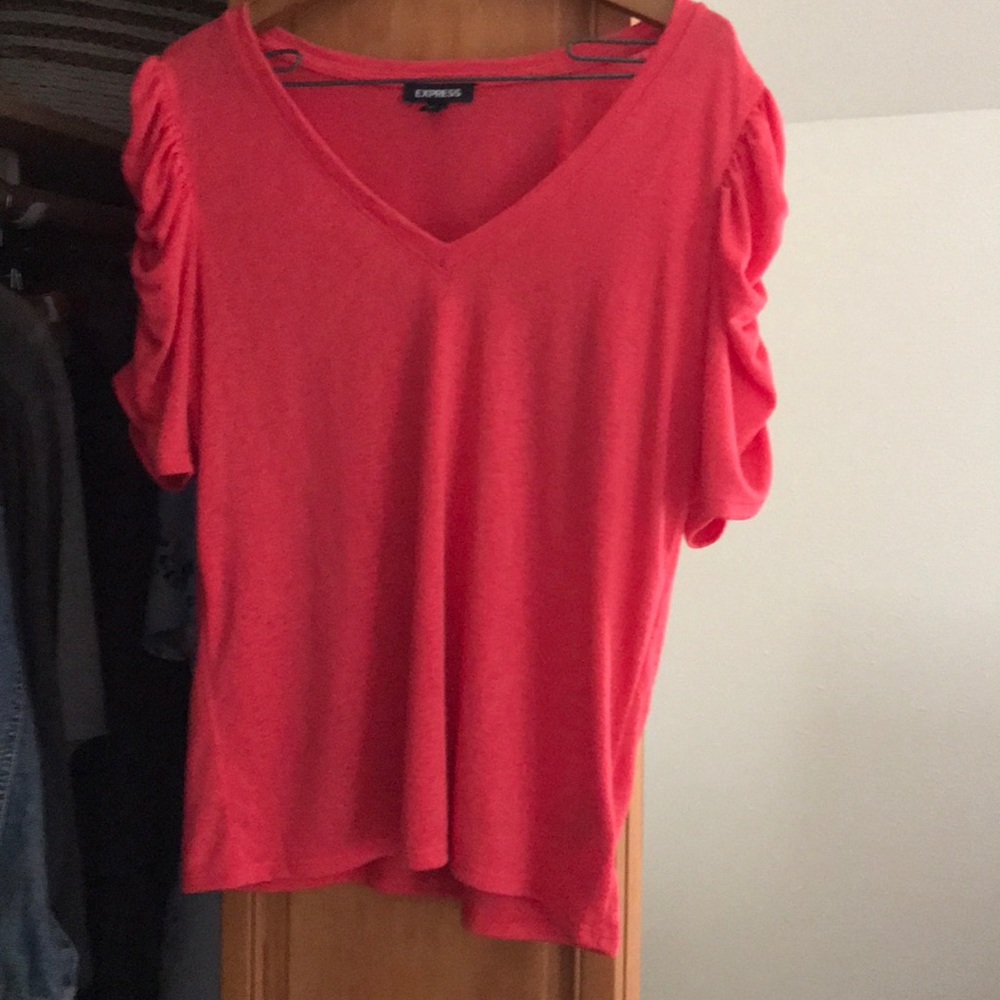 Express ruched sleeve v-neck tshirt